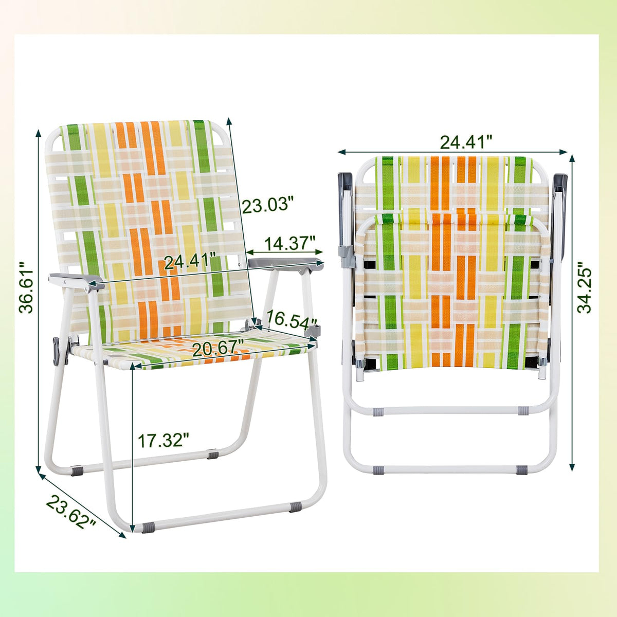 Oversize Webbed Folding Lawn Chair Set of 2 Yellow & Green S10632