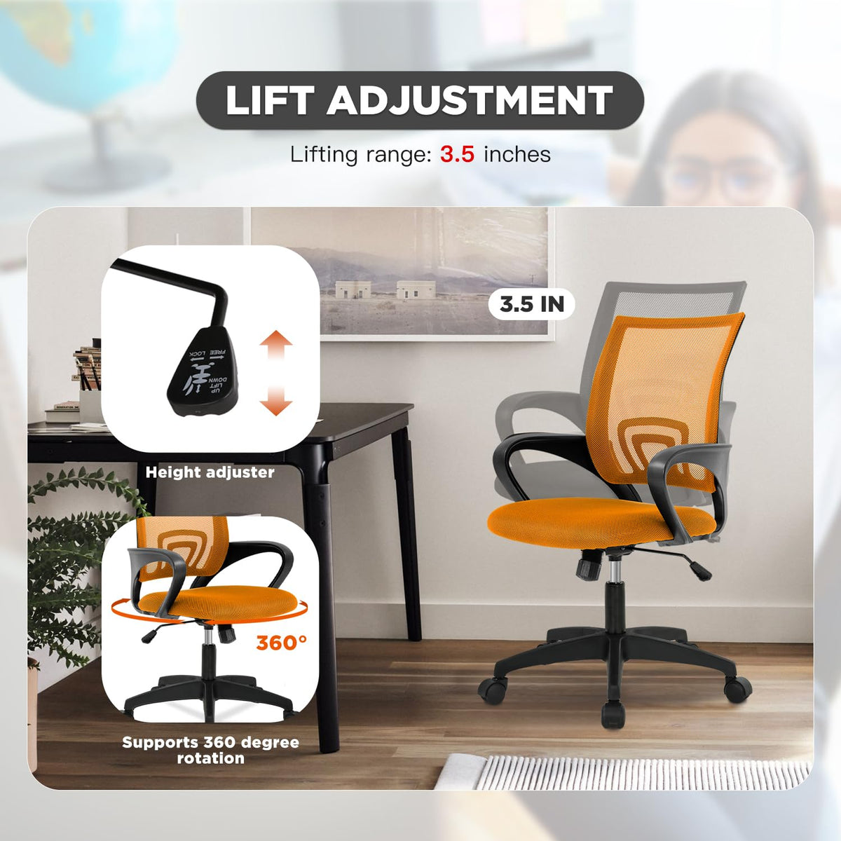 2 Pack Orange Mesh Adjustable Office Chair G8688