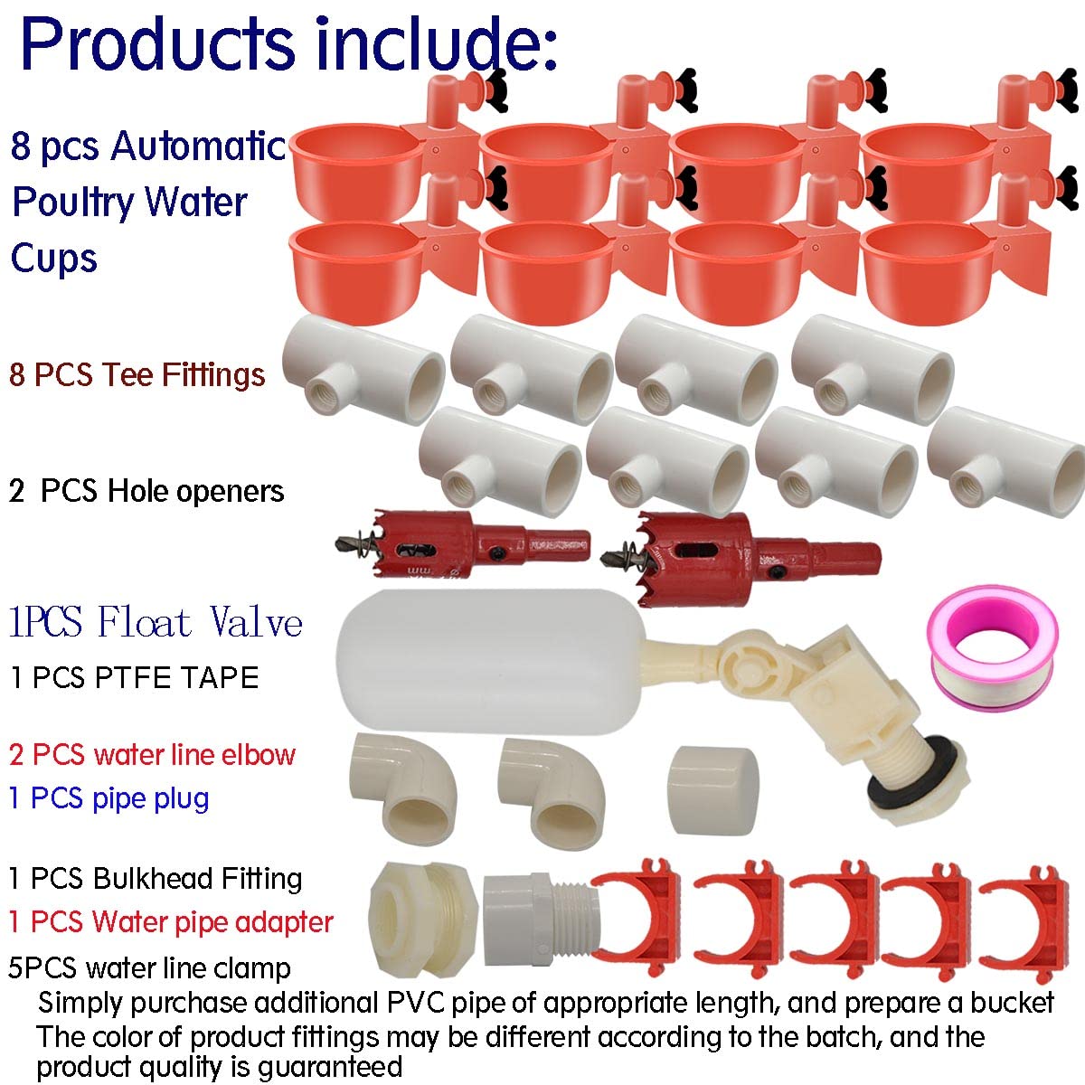 Automatic Chicken Nipple Waterer Cups and PVC Tee Fittings E362