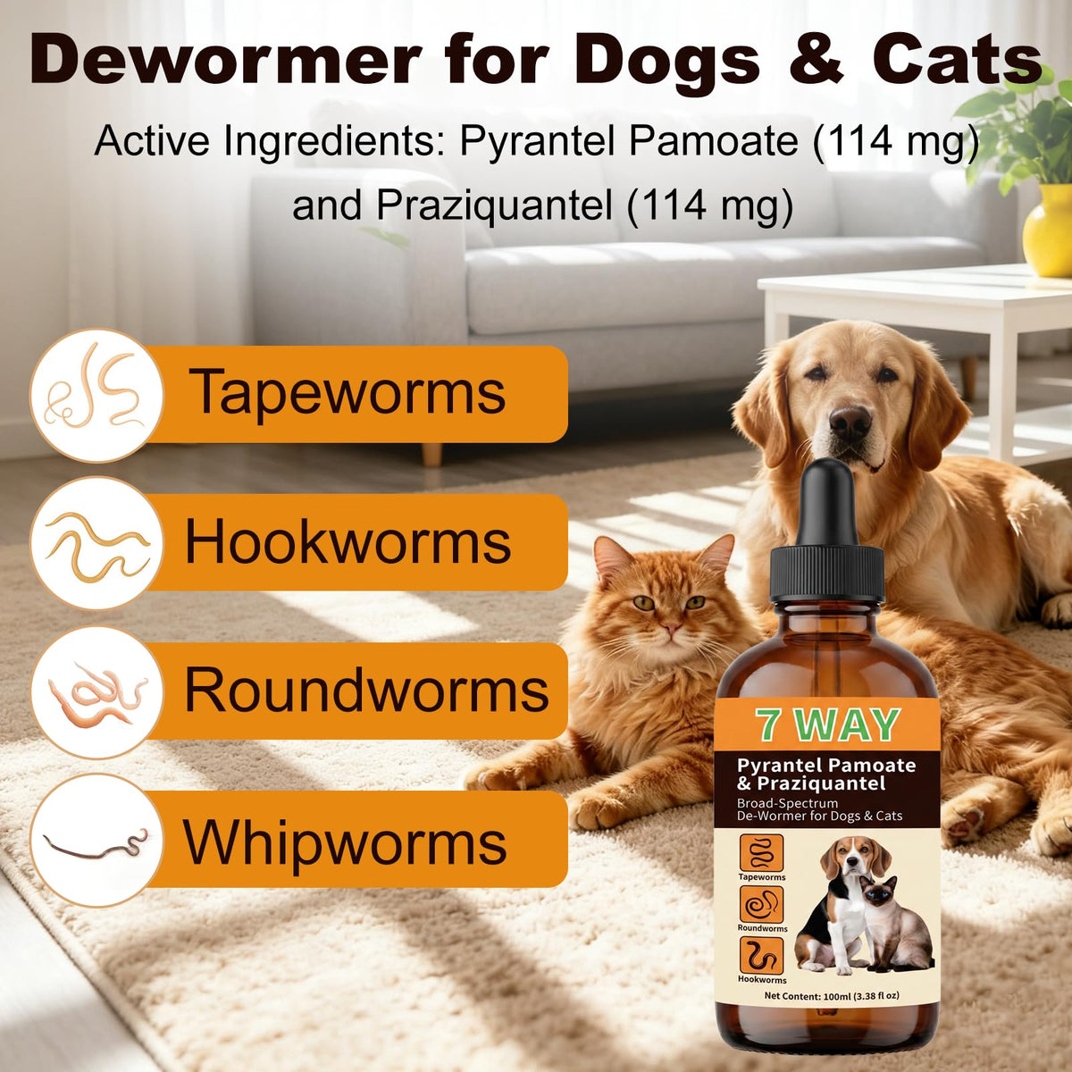 7-Way Dewormer Liquid for Dogs & Cats, 3.38 fl oz A17601