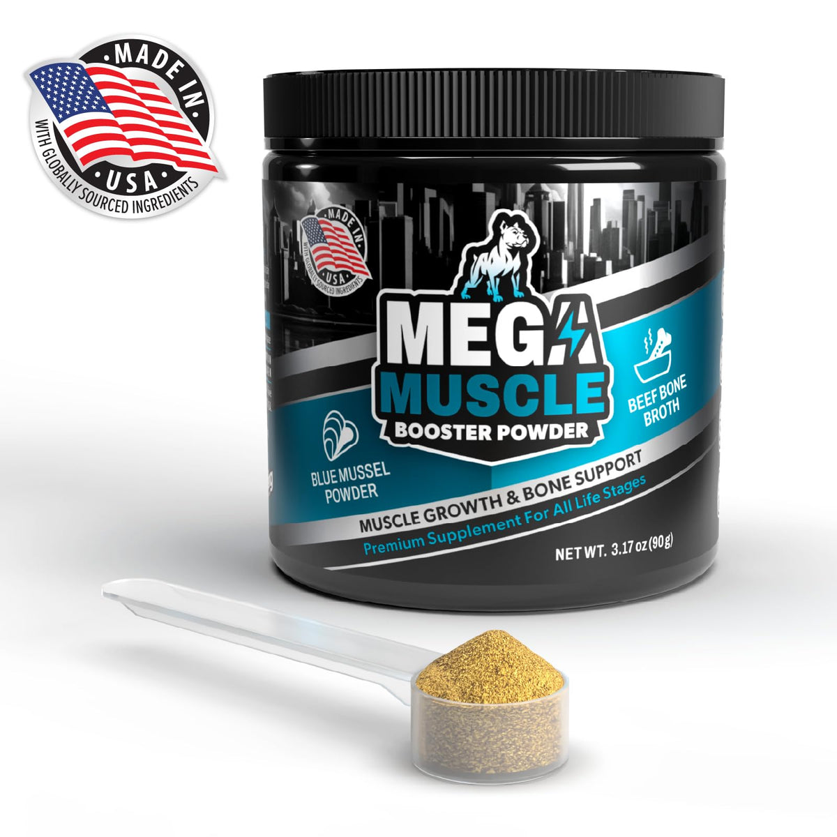 Dog Muscle Support Powder Blue Mussel Bone Broth Food Topper 3.2 oz B245