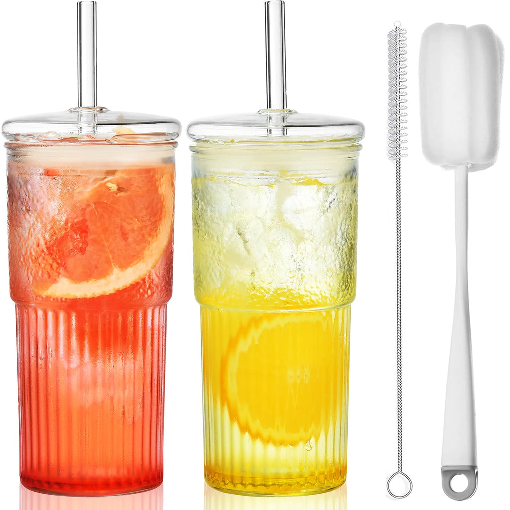 22 oz High Borosilicate Clear Glass Cups with Lids and Straws, Pack of 2 S8039