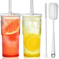 22 oz High Borosilicate Clear Glass Cups with Lids and Straws, Pack of 2 S8039