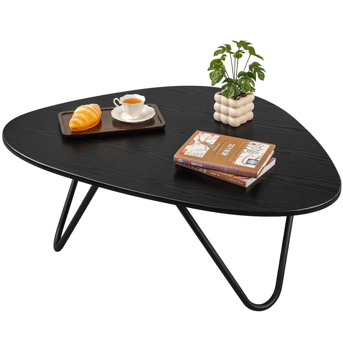 Black Wood Coffee Table with Metal Base X709