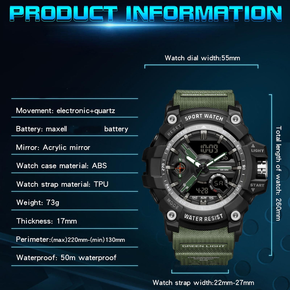 Waterproof Fluorescent Green Digital Watches D89365