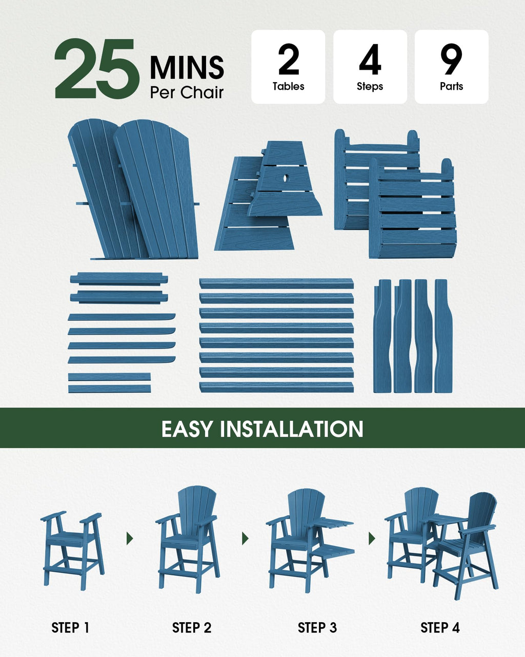 Navy Blue Adirondack Chairs Set of 2 with Table Trays T808249