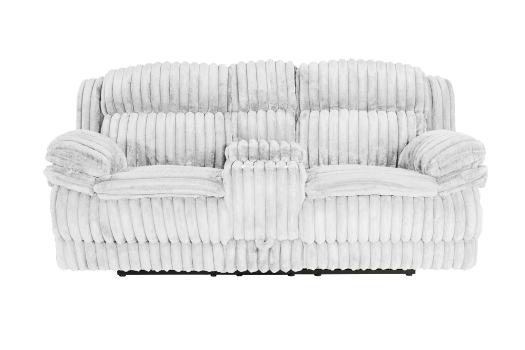 Light Gray Corduroy Reclining Loveseat with Console Drawer H554