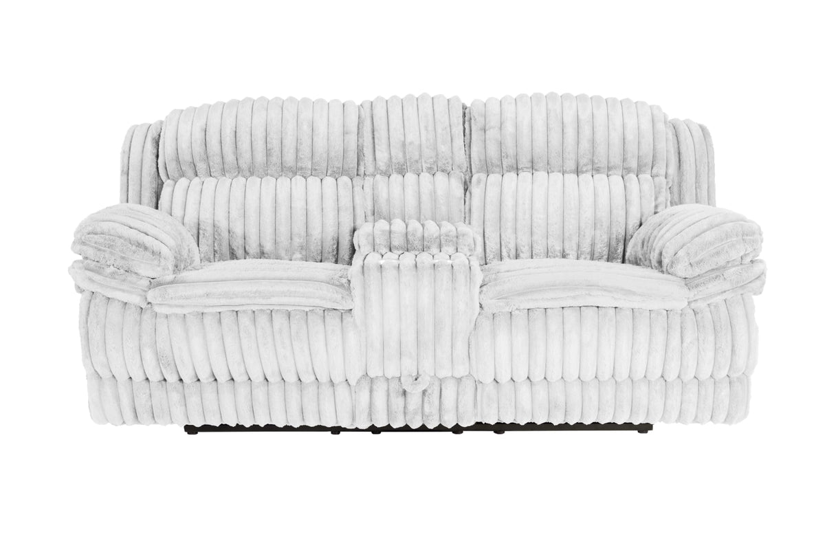 Light Gray Corduroy Reclining Loveseat with Console Drawer H554