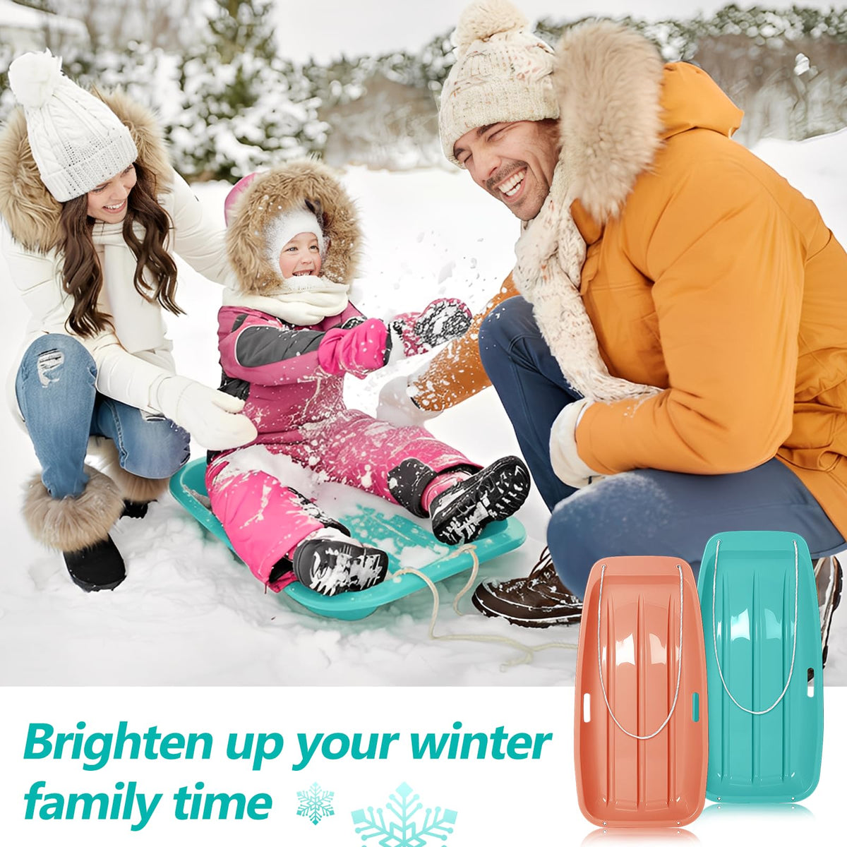 2 Pcs Plastic Snow Sled with Pull Rope and Handles Q724324
