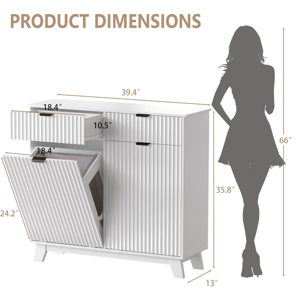 White 20 Gallon Double Tilt Out Laundry Hamper Cabinet with 2 Drawers M9041