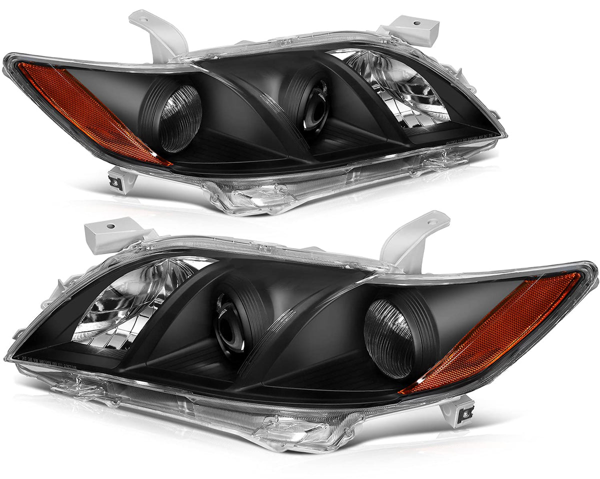 Black Housing Amber Reflector Clear Lens Headlight Assembly Pair S473764