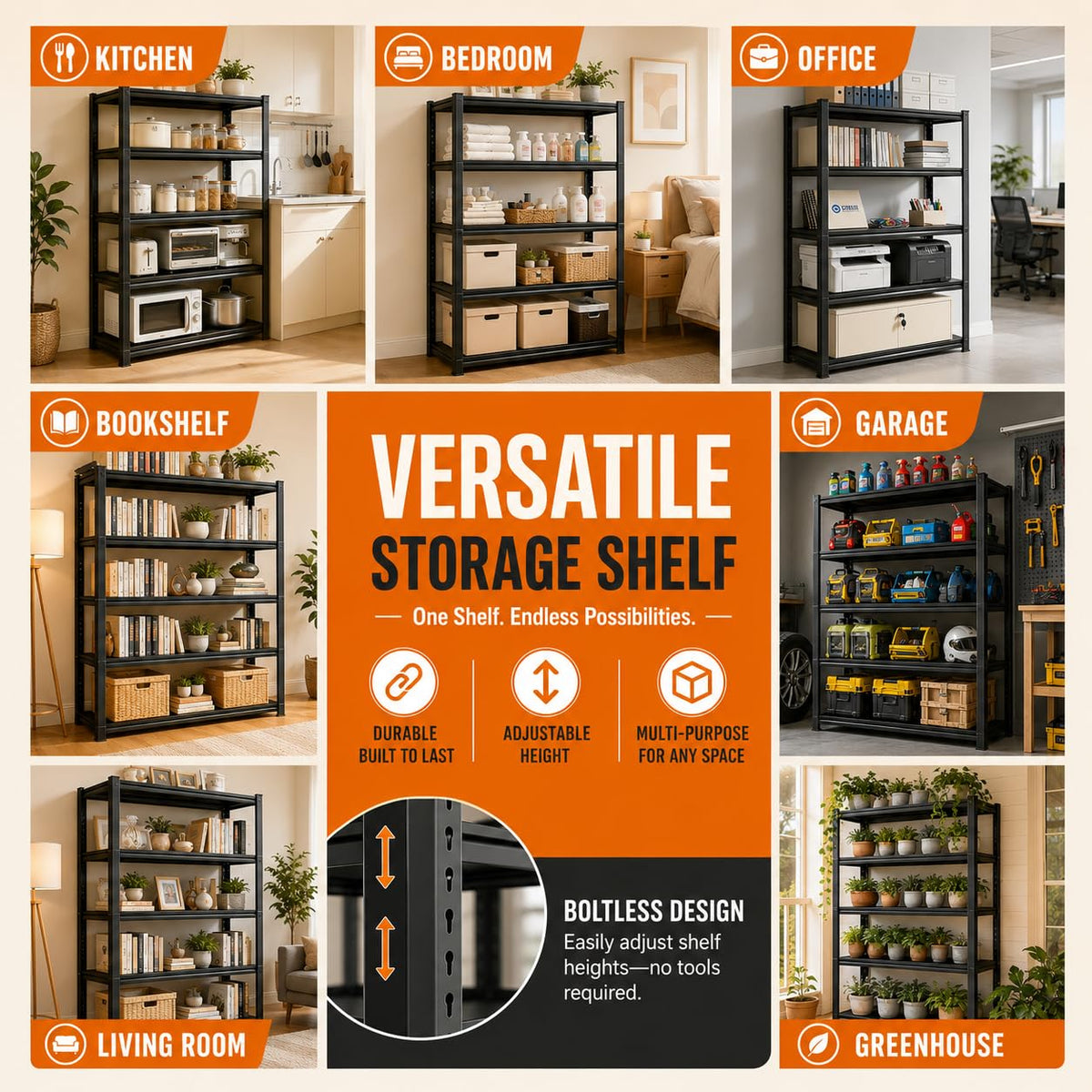 5 Tier Black Metal Bookshelf R627522