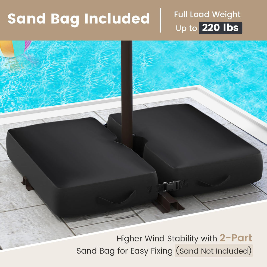 10FT Offset Patio Umbrella with Base and 40 Solar LED Lights E88365