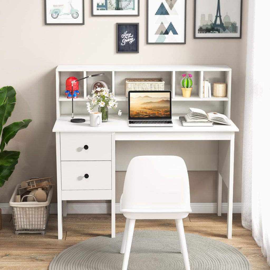 White Desk with Drawers and Hutch P14268