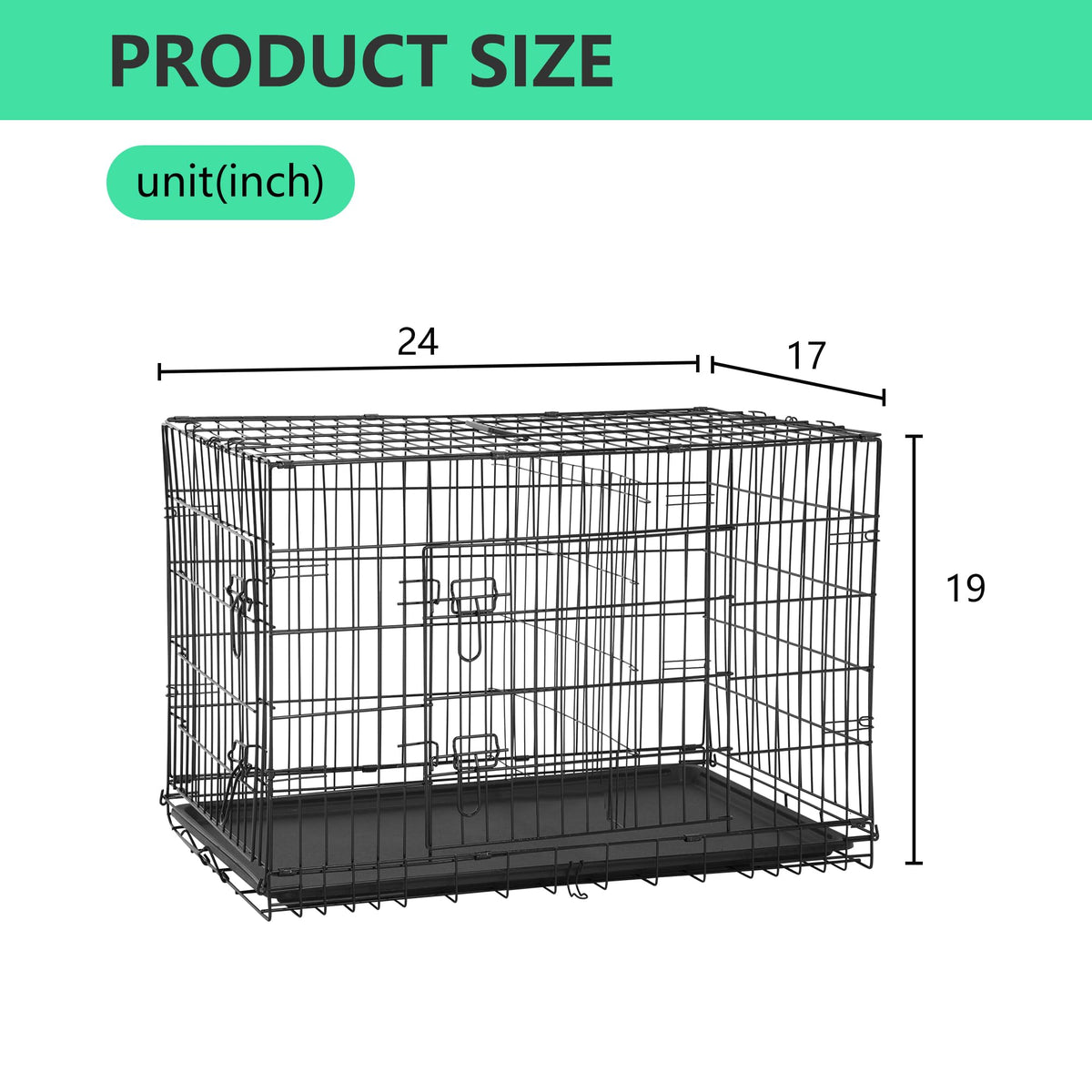24 inch Folding Metal Wire Dog Crate with Double Door X721