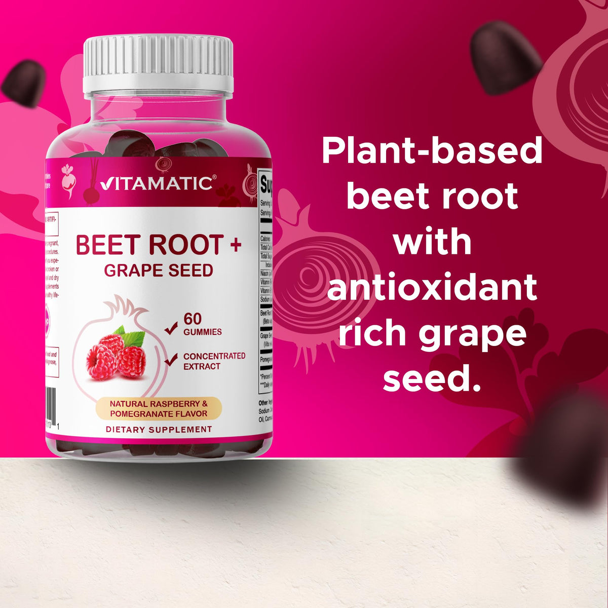 Beet Root Gummies with B6, B12, Grape Seed, Pomegranate & Nicotinamide 60 Count L590888
