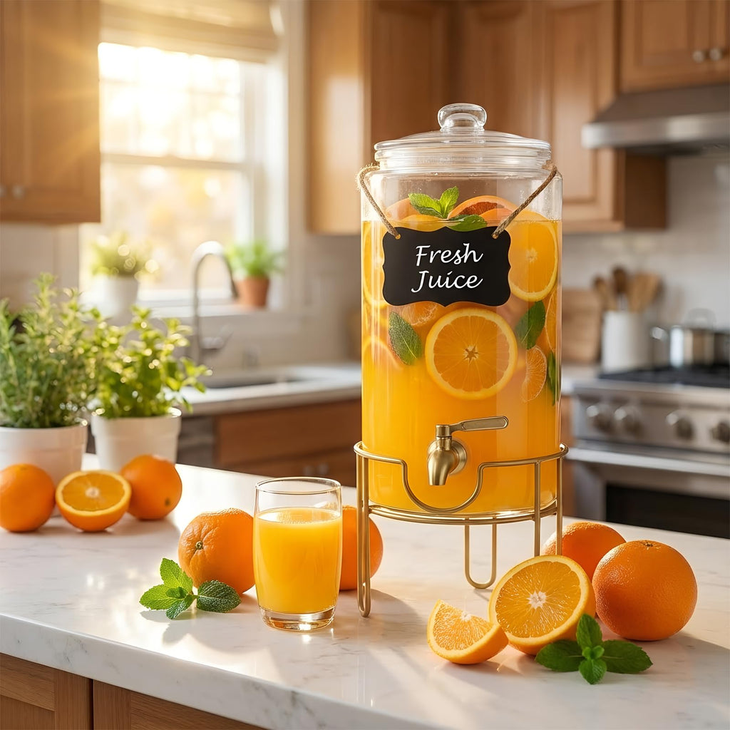 1 Gallon Glass Drink Dispenser with Stainless Steel Spigot H4502