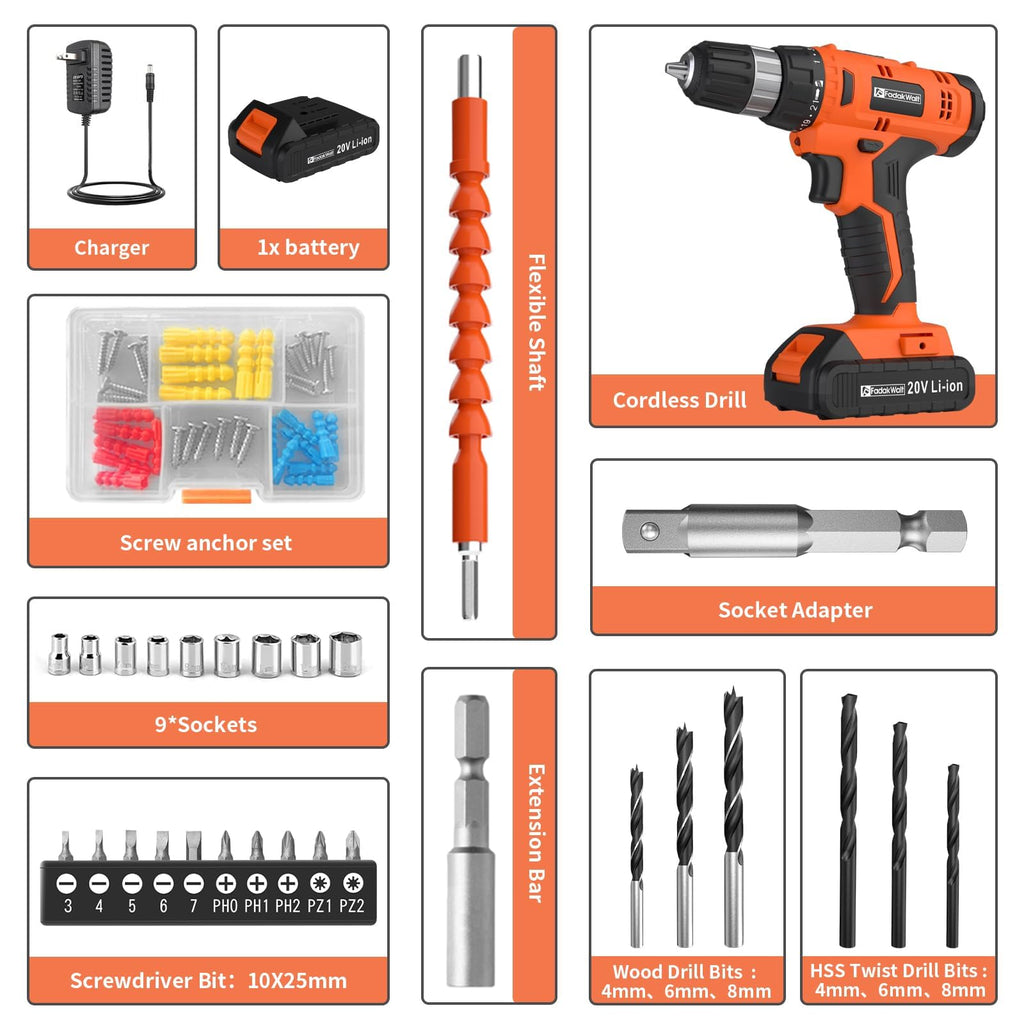 Cordless Drill Set 20V with Battery And Charger Y40202