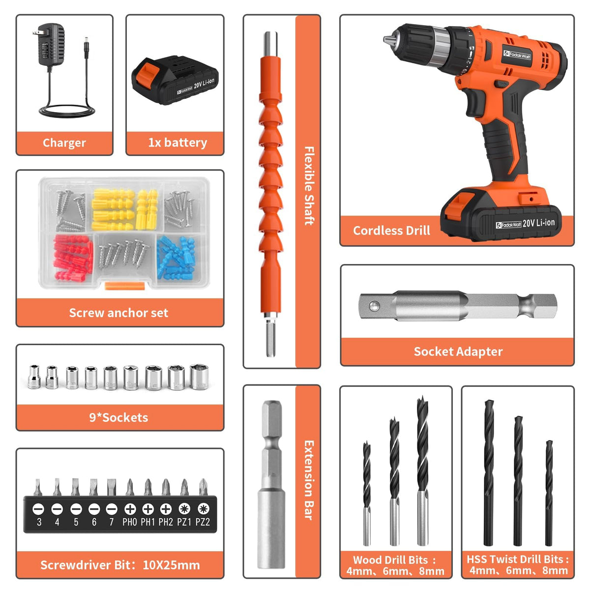 Cordless Drill Set 20V with Battery And Charger Y40202