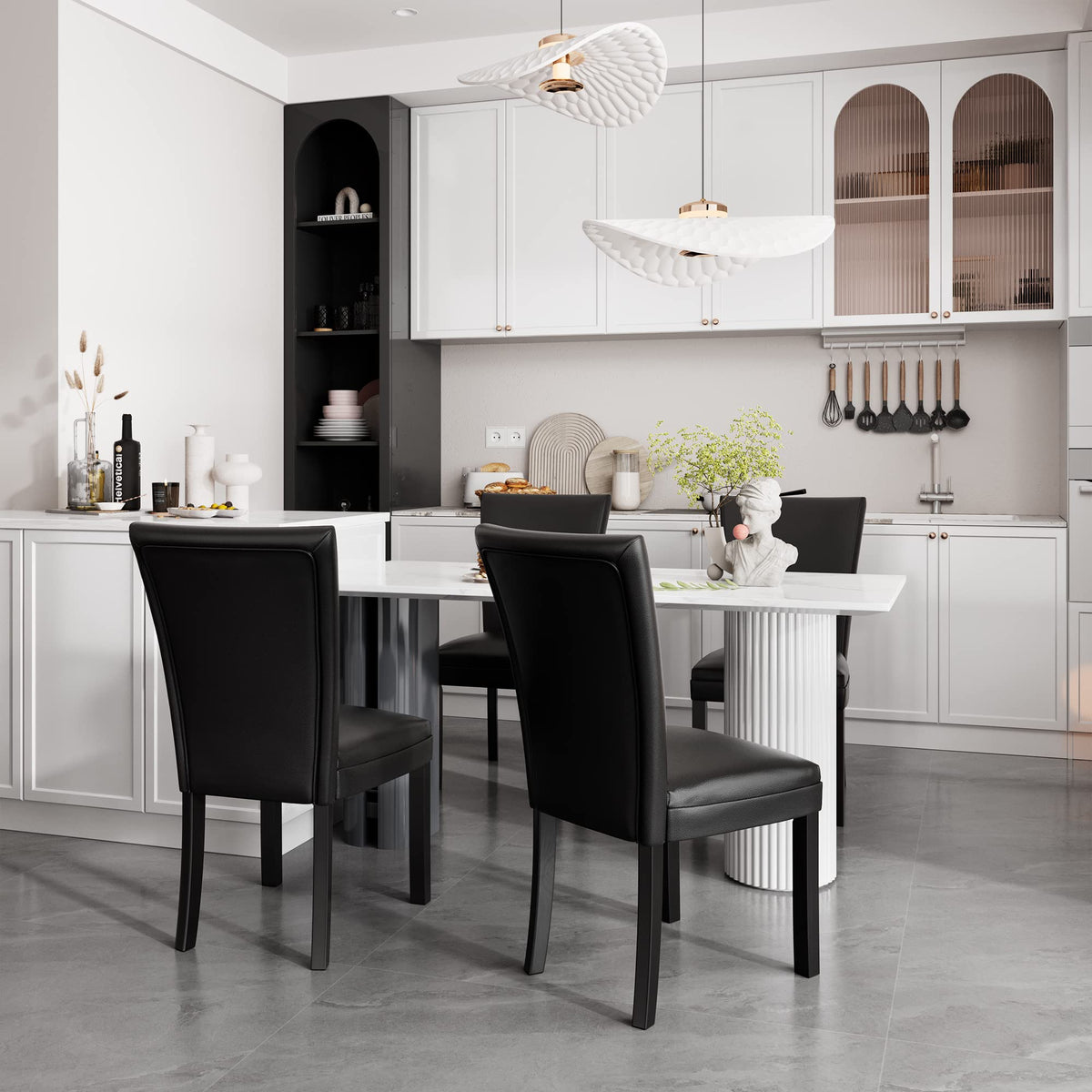 Set of 6 Black Faux Leather Upholstered Dining Chairs with Wood Legs Y805351