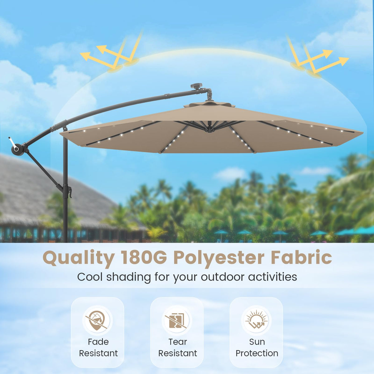 10FT Offset Patio Umbrella with Base and 40 Solar LED Lights E88365