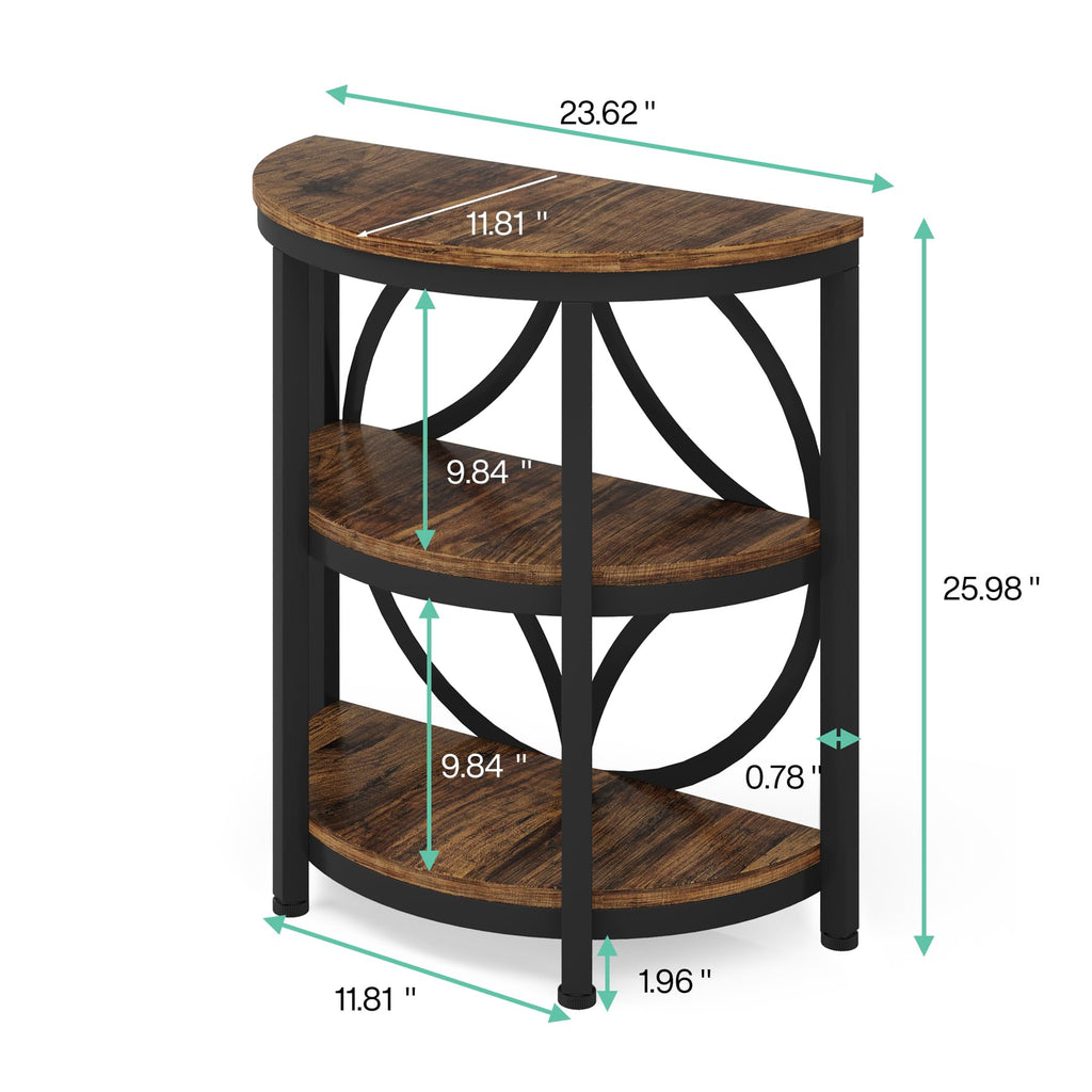 Half Round 3-Tier Narrow Side Table with Metal Frame M3758