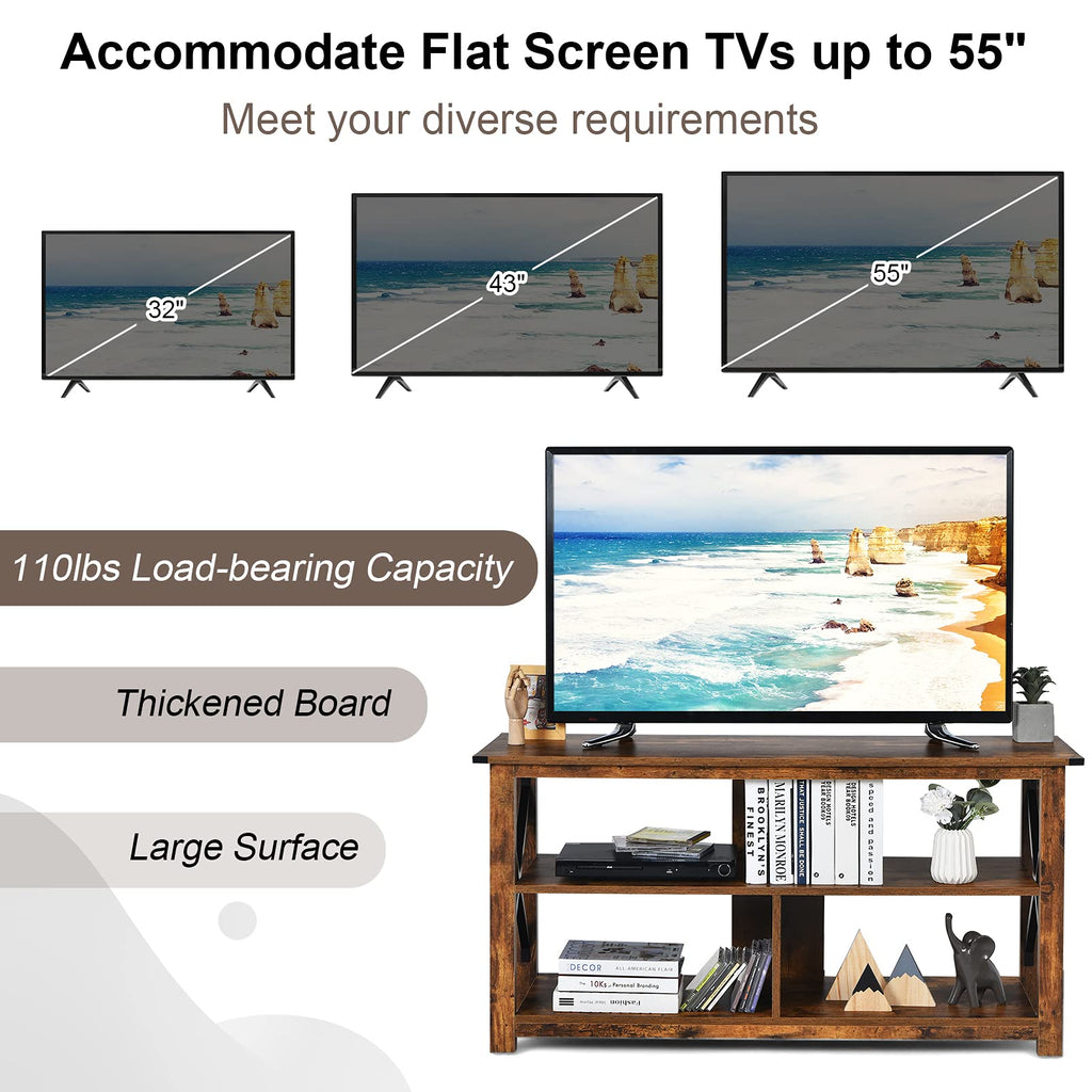 Brown 3 Tier Wood TV Stand with Open Shelves A949