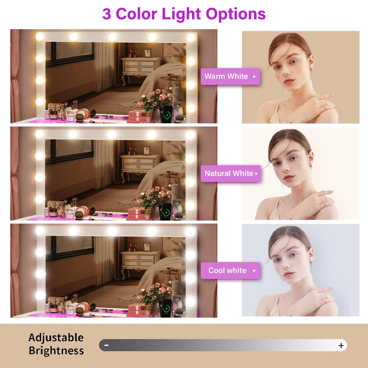 45" Large White Vanity Desk with RGB Lighting O97937