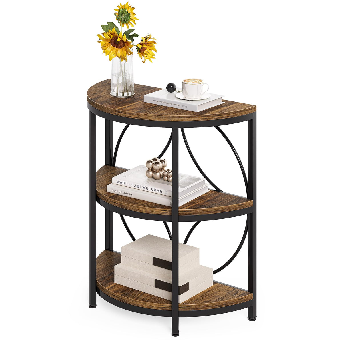 Half Round 3-Tier Narrow Side Table with Metal Frame M3758