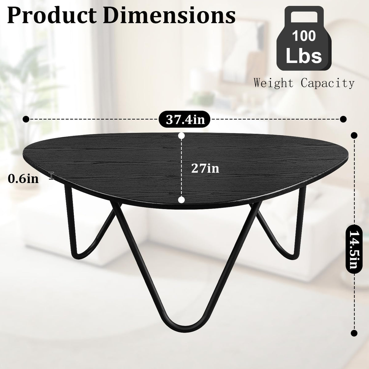 Black Wood Coffee Table with Metal Base X709