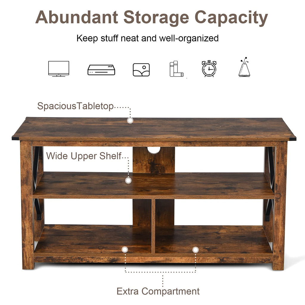 Brown 3 Tier Wood TV Stand with Open Shelves A949