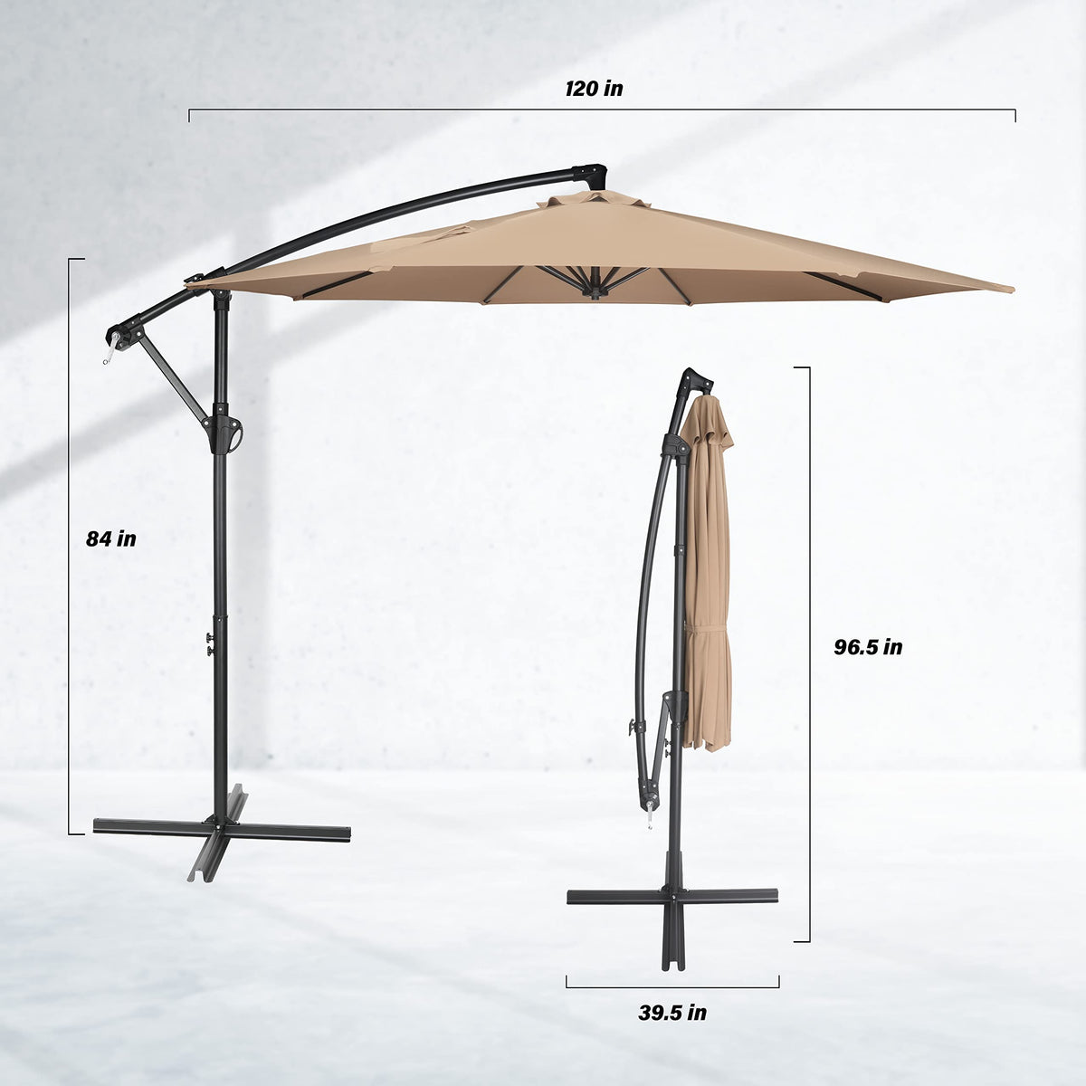 9.8ft Blue Offset Cantilever Patio Umbrella with Crank & Cross Base X38997