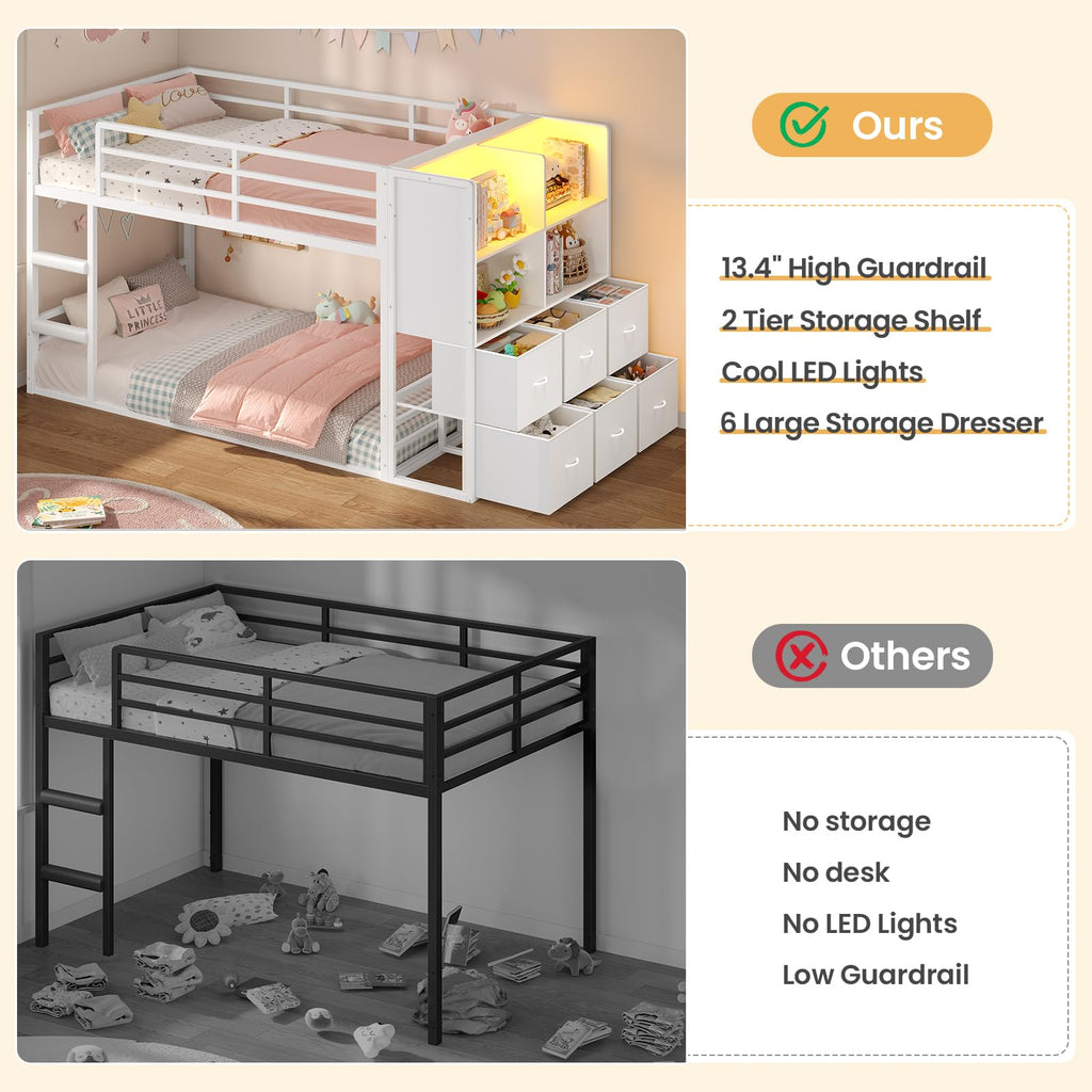 Twin Over Twin Bunk Bed with 6 Storage Drawers C8128
