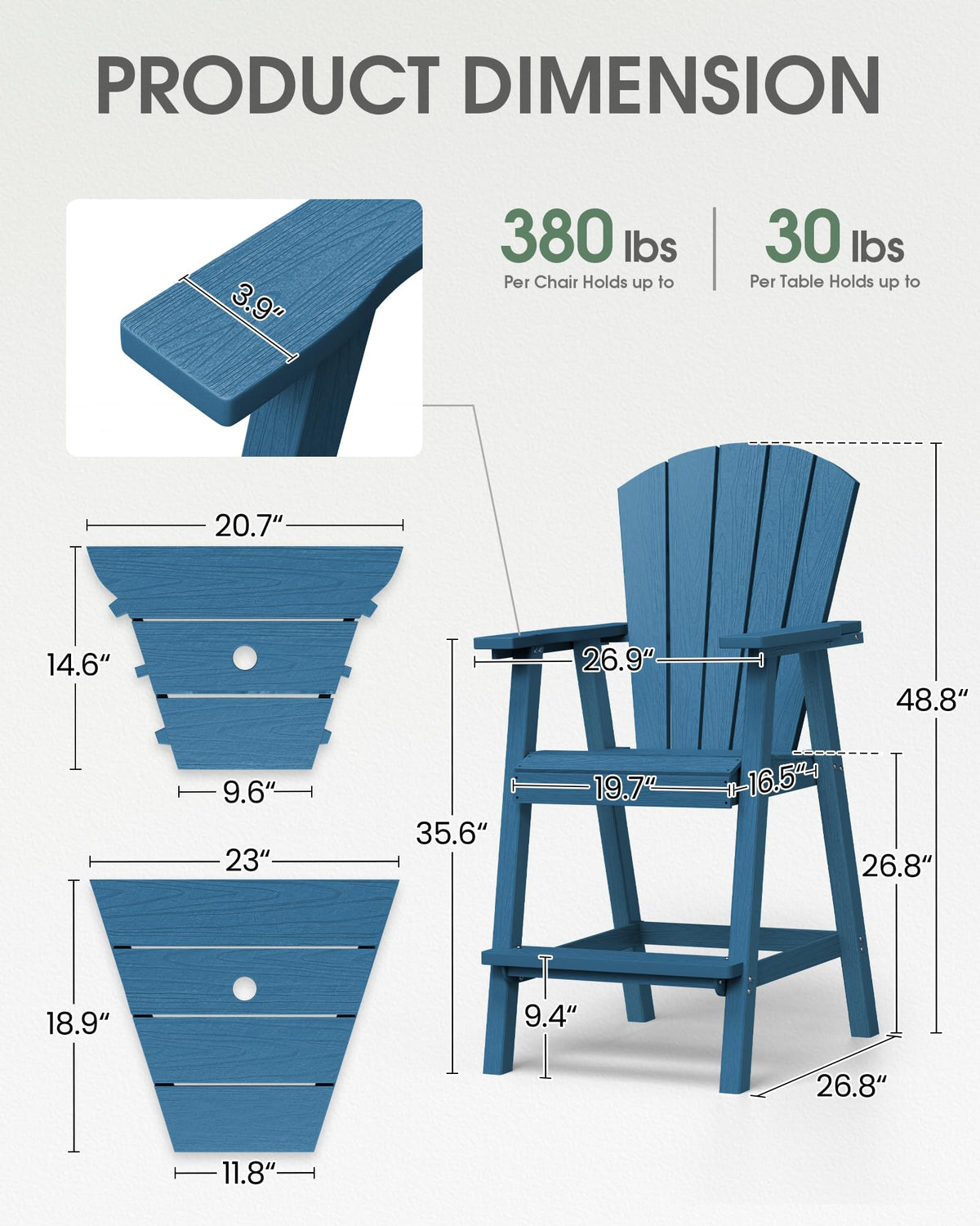 Navy Blue Adirondack Chairs Set of 2 with Table Trays T808249