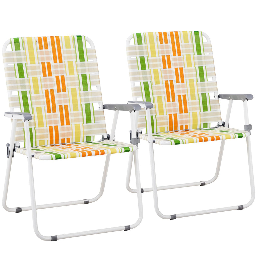 Oversize Webbed Folding Lawn Chair Set of 2 Yellow & Green S10632
