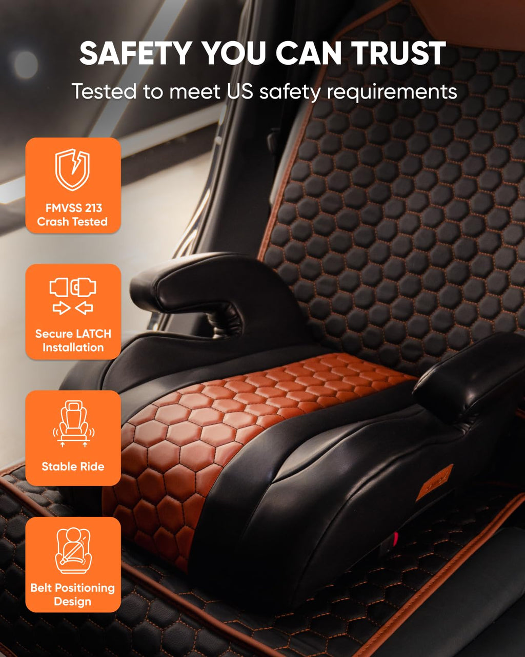 Backless Booster Car Seat with Latch Connectors, 40-100 lbs, Black-Brown T99618