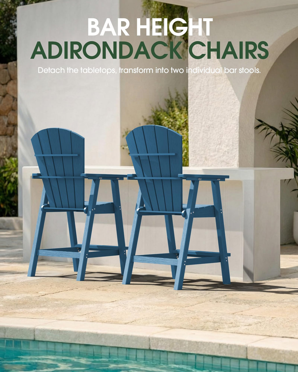 Navy Blue Adirondack Chairs Set of 2 with Table Trays T808249
