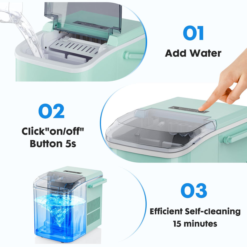 Countertop Ice Maker Machine with Handle, Self-Cleaning, 2 Sizes Bullet Ice, Black V41277