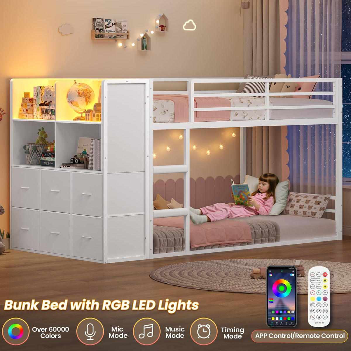 Twin Over Twin Bunk Bed with 6 Storage Drawers C8128