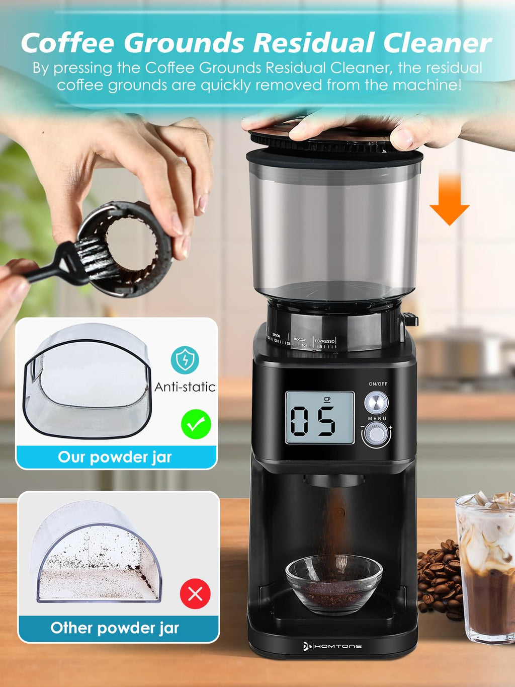 Conical Burr Espresso Coffee Grinder, 51 Settings, Stainless Steel M44856