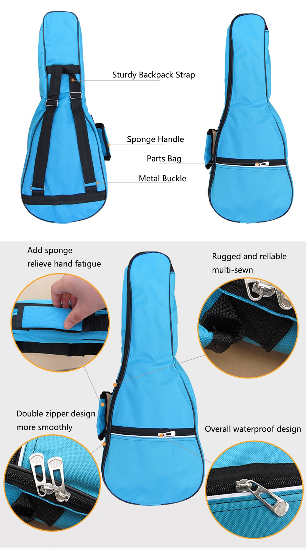 Waterproof Colorful Ukulele Case Bag with Storage 21in H713994