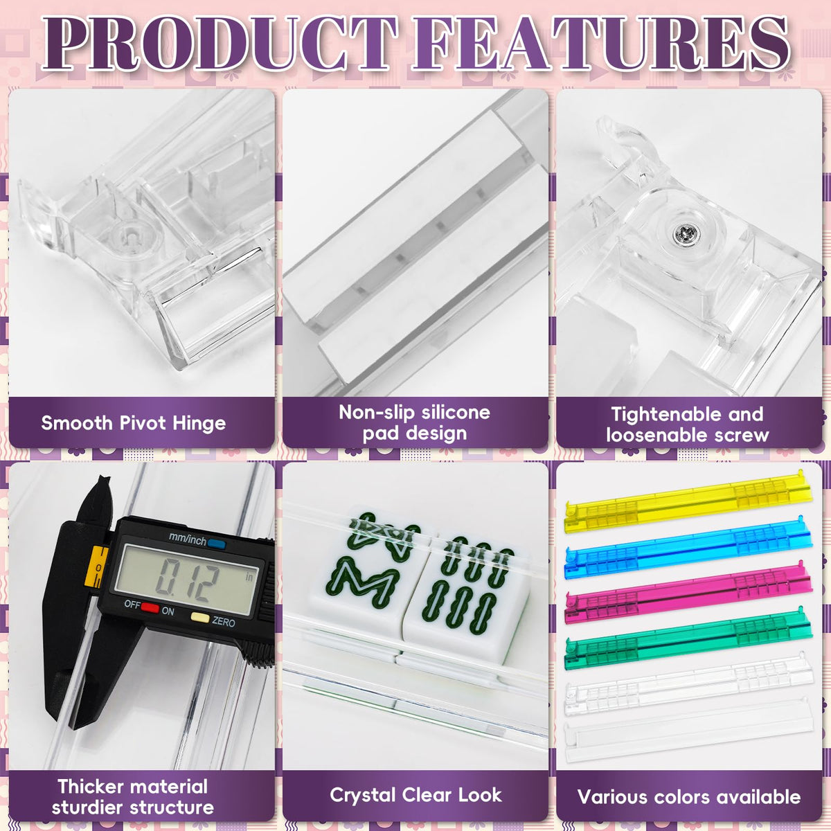 4 Pack Non-Slip Acrylic Mahjong Racks with Pushers I83023