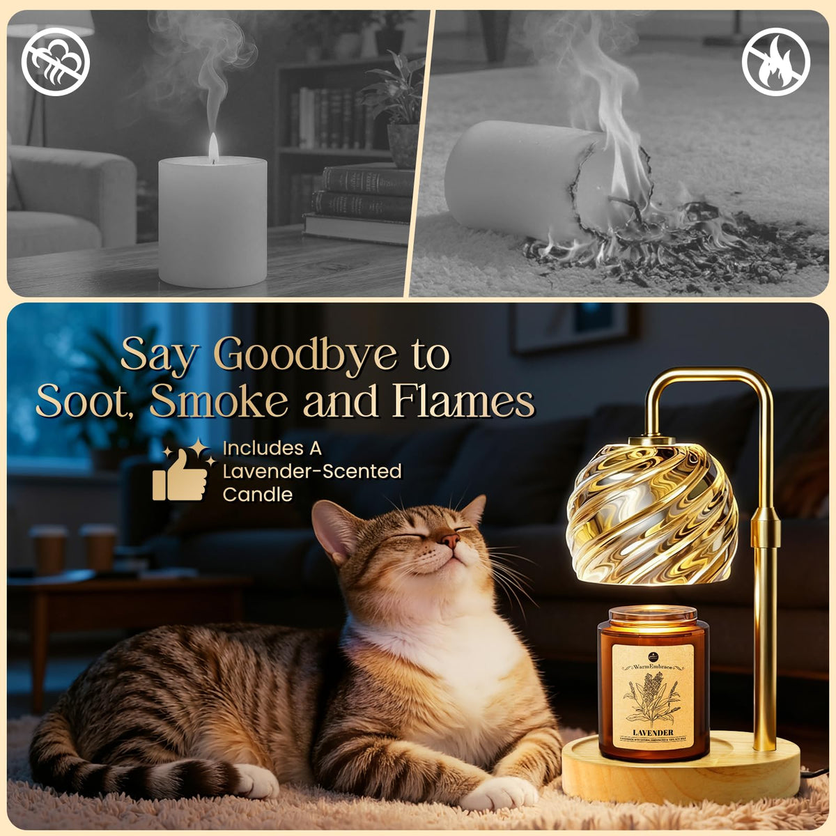 Candle Warmer Lamp with Lavender Candle Set D362172