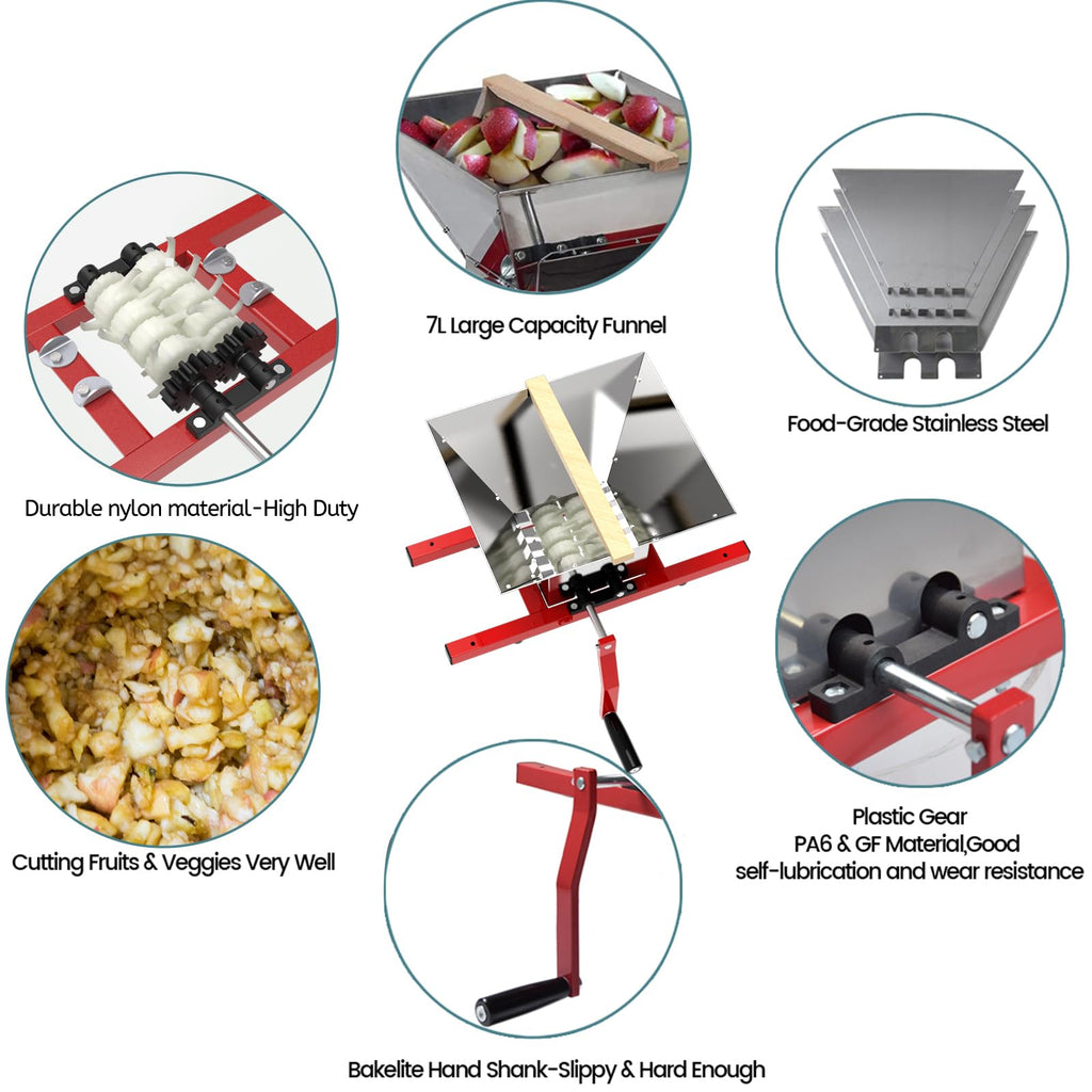 7L Manual Juicer Grinder Stainless Steel 1.8 Gallon Red I58160