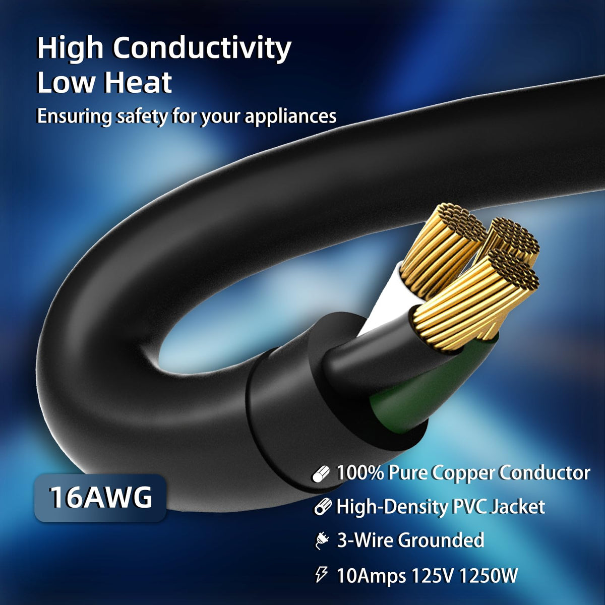 100 FT Waterproof Black 16 AWG Extension Cord Q3131