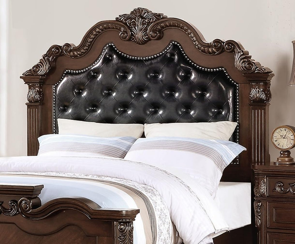 King Size Faux Leather Tufted Headboard Bed C866