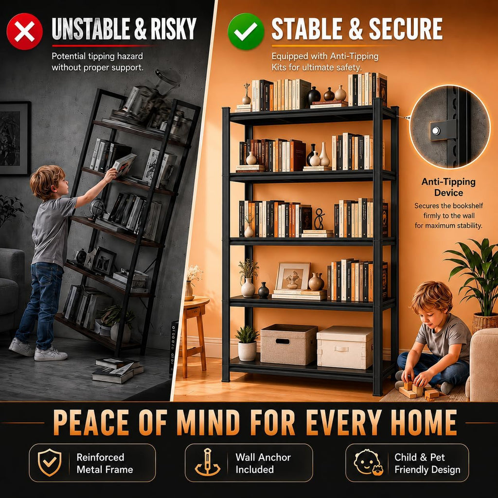 5 Tier Black Metal Bookshelf R627522