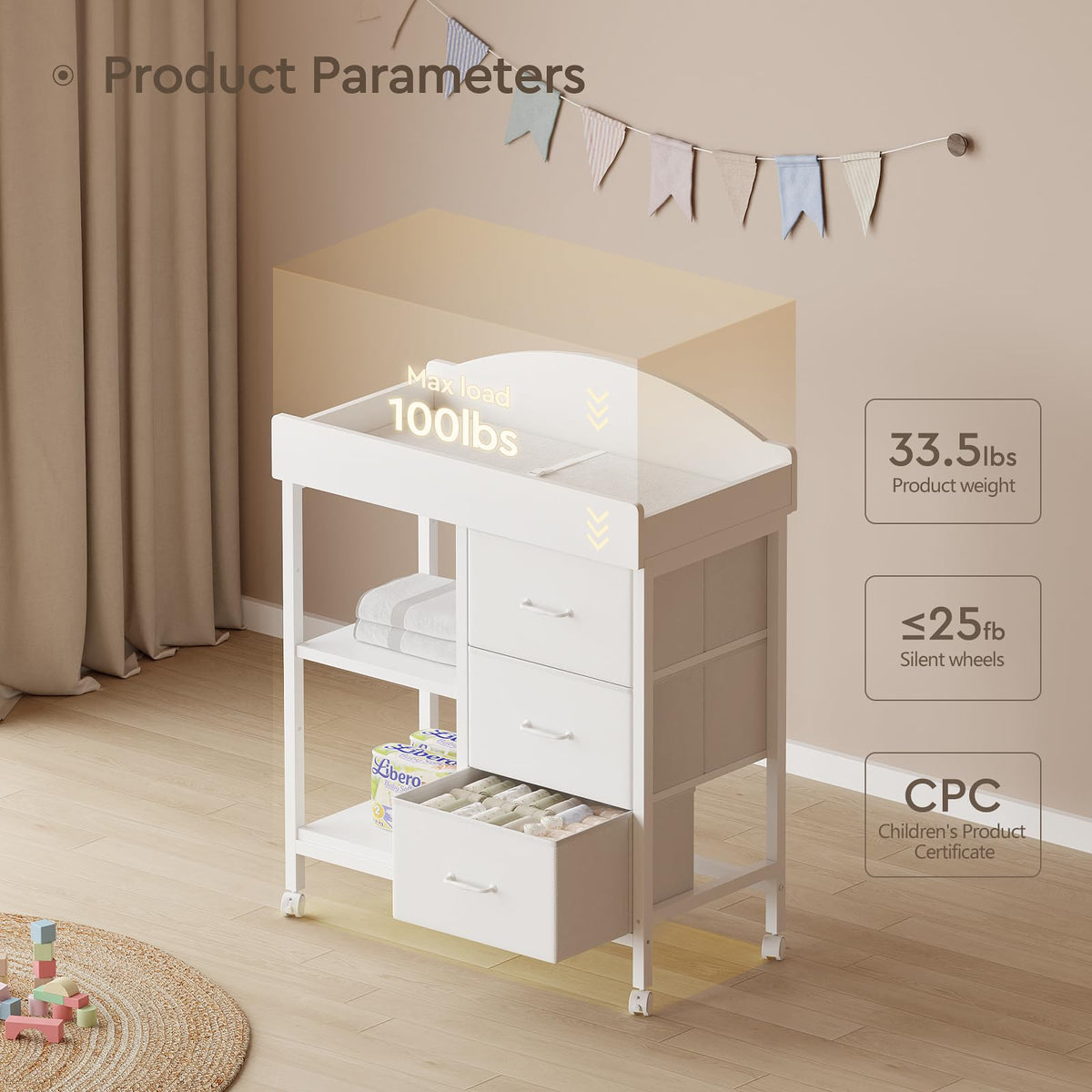 White 3 Drawer 2 Shelf Changing Table E41872