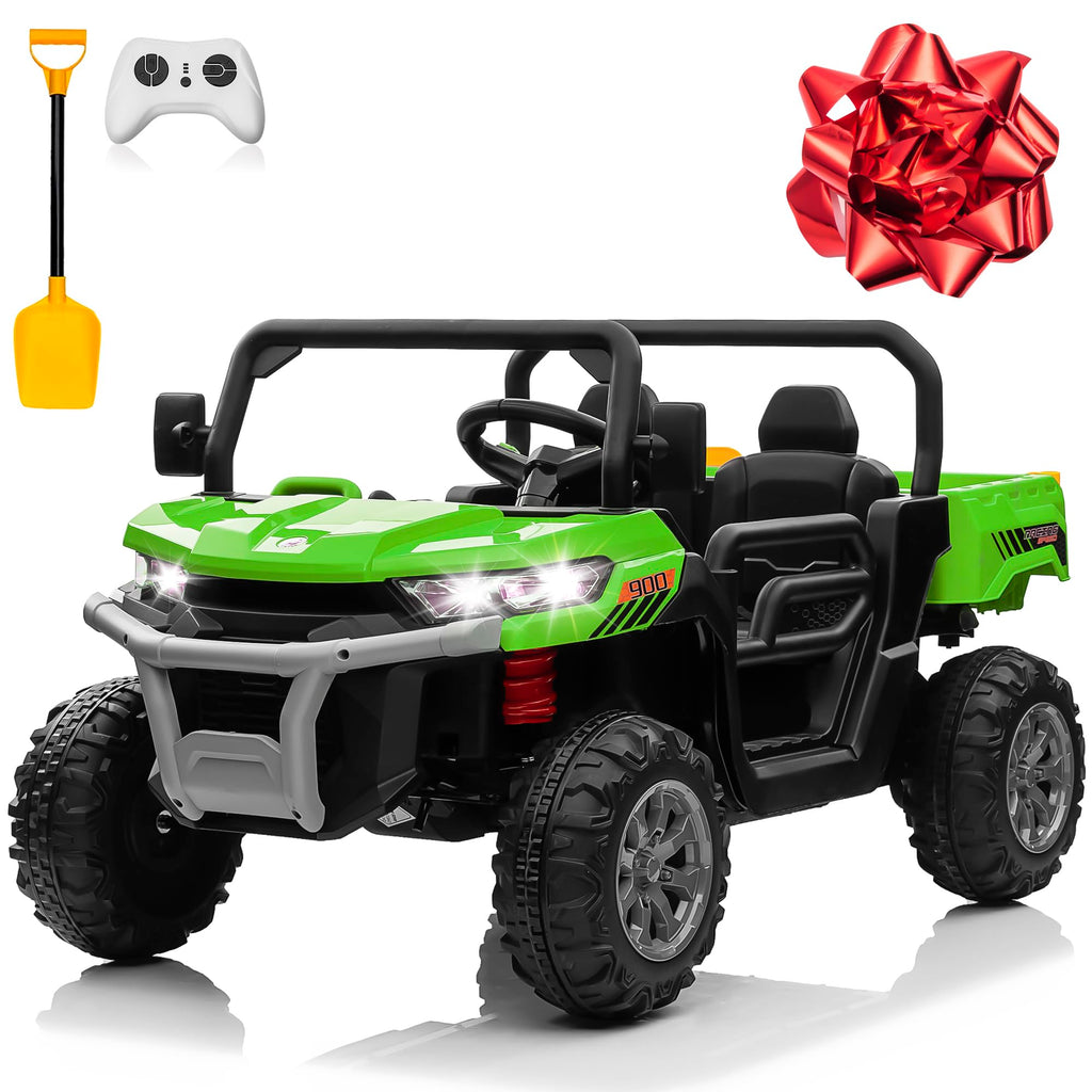 24V 4WD Ride on Truck Car with Dump Bed, 2 Seaters, Remote Control, Green N6479