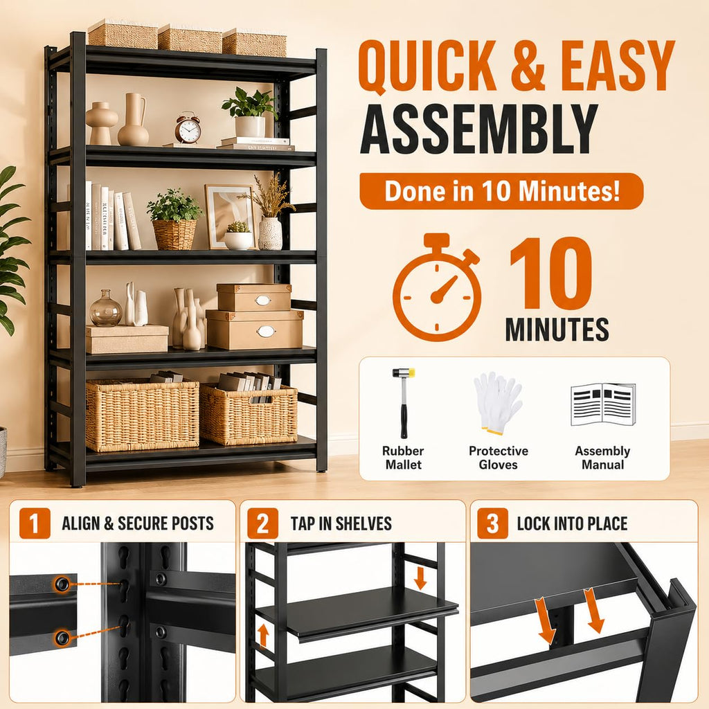 5 Tier Black Metal Bookshelf R627522